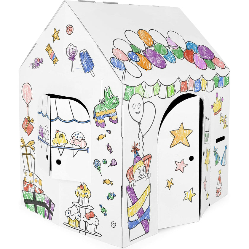 32" x 26.5" x 40.5 Decorate & Personalize Cardboard Playhouse Birthday Edition