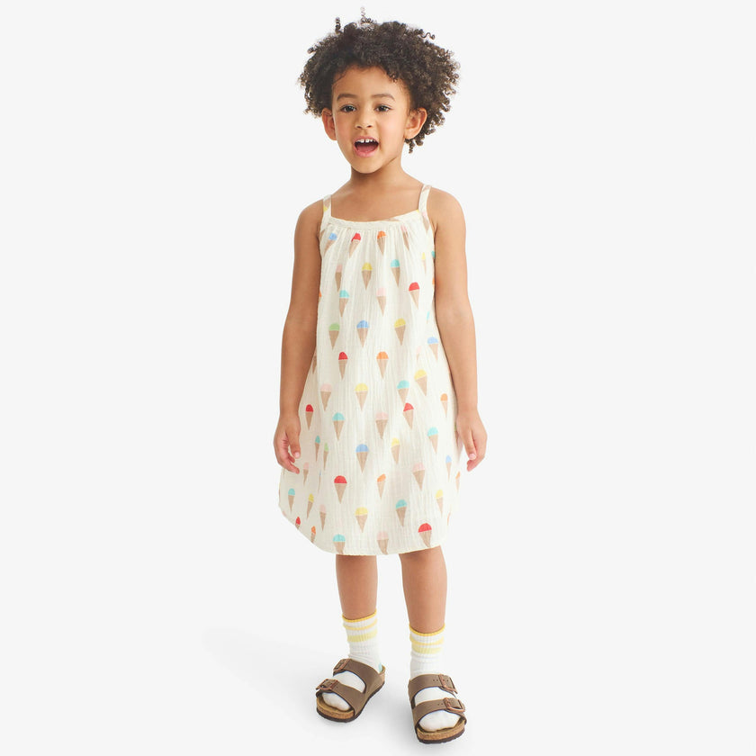 Kids cotton gauze tank dress in rainbow scoops