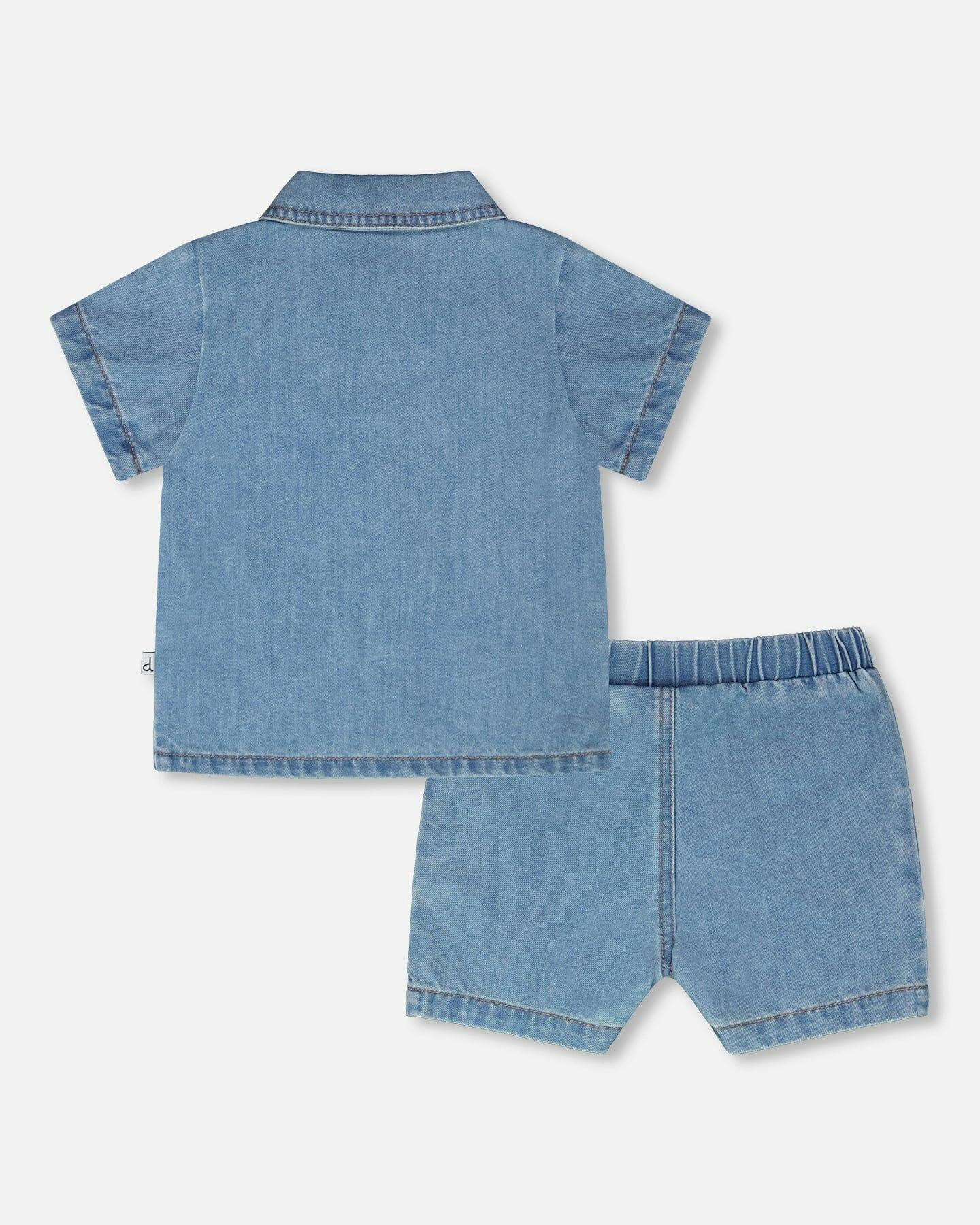 Light Blue Chambray Top And Short Set