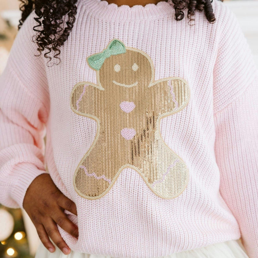 Gingerbread Sequin Patch Christmas Sweater