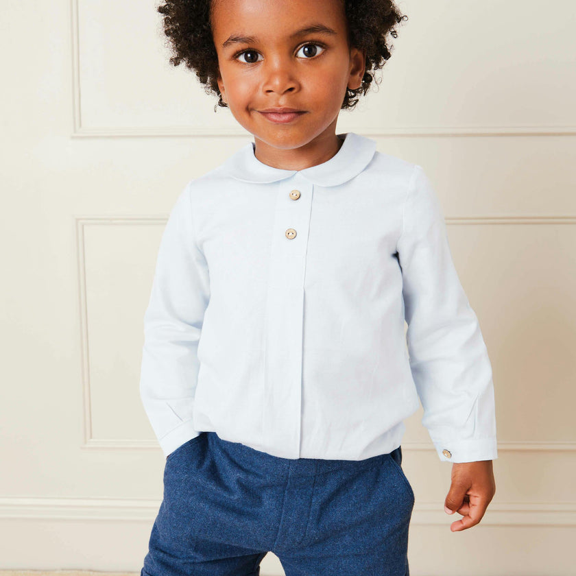Blue Peter Pan Collar Shirt With Front Pleat (12mths-3yrs)