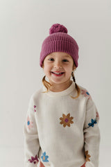 Knit Pom Hat in Vintage Plum