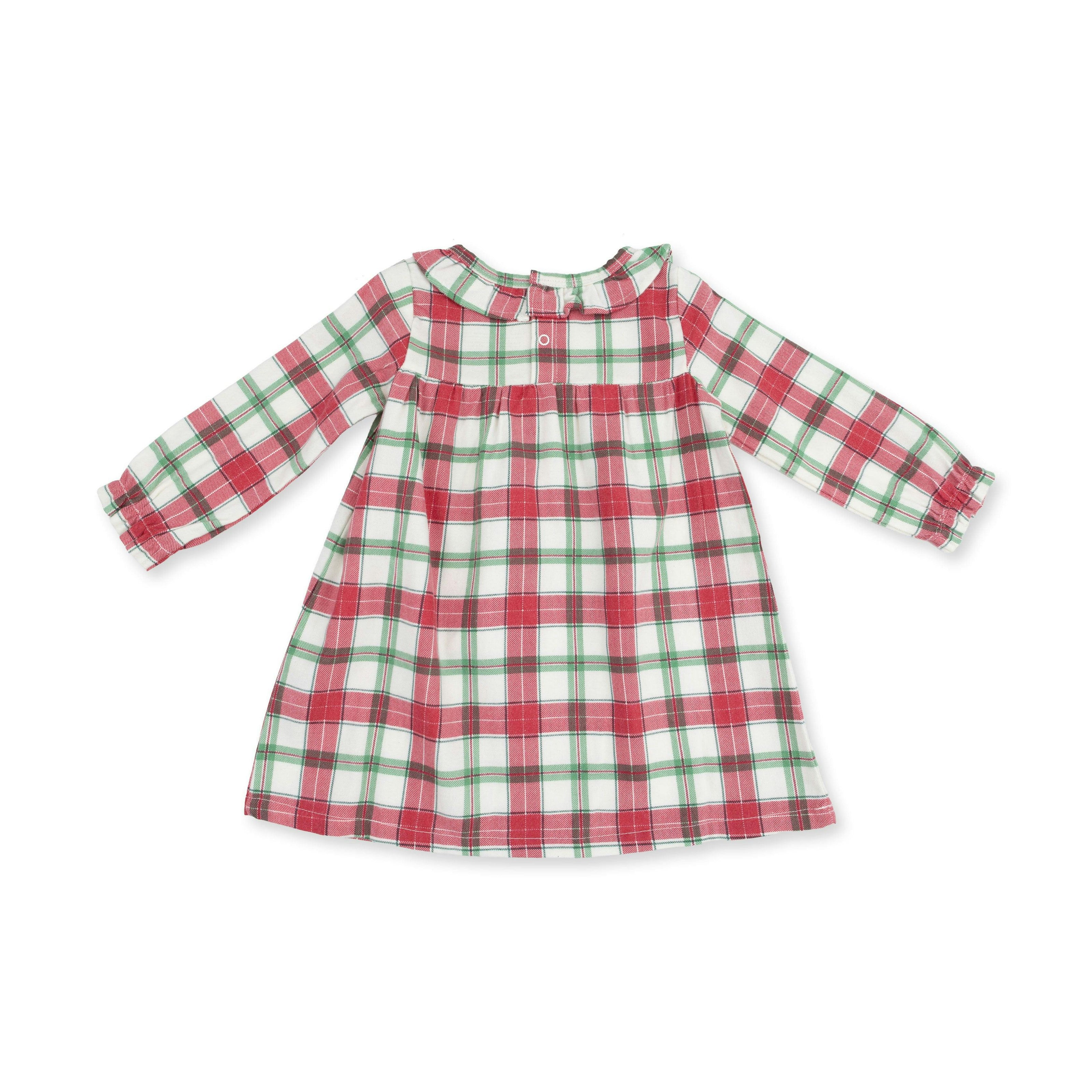 Holiday Plaid - Long Sleeve Gown with Ruffle Collar