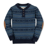Organic Sweater Henley with Elbow Patches