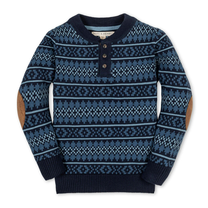 Organic Sweater Henley with Elbow Patches