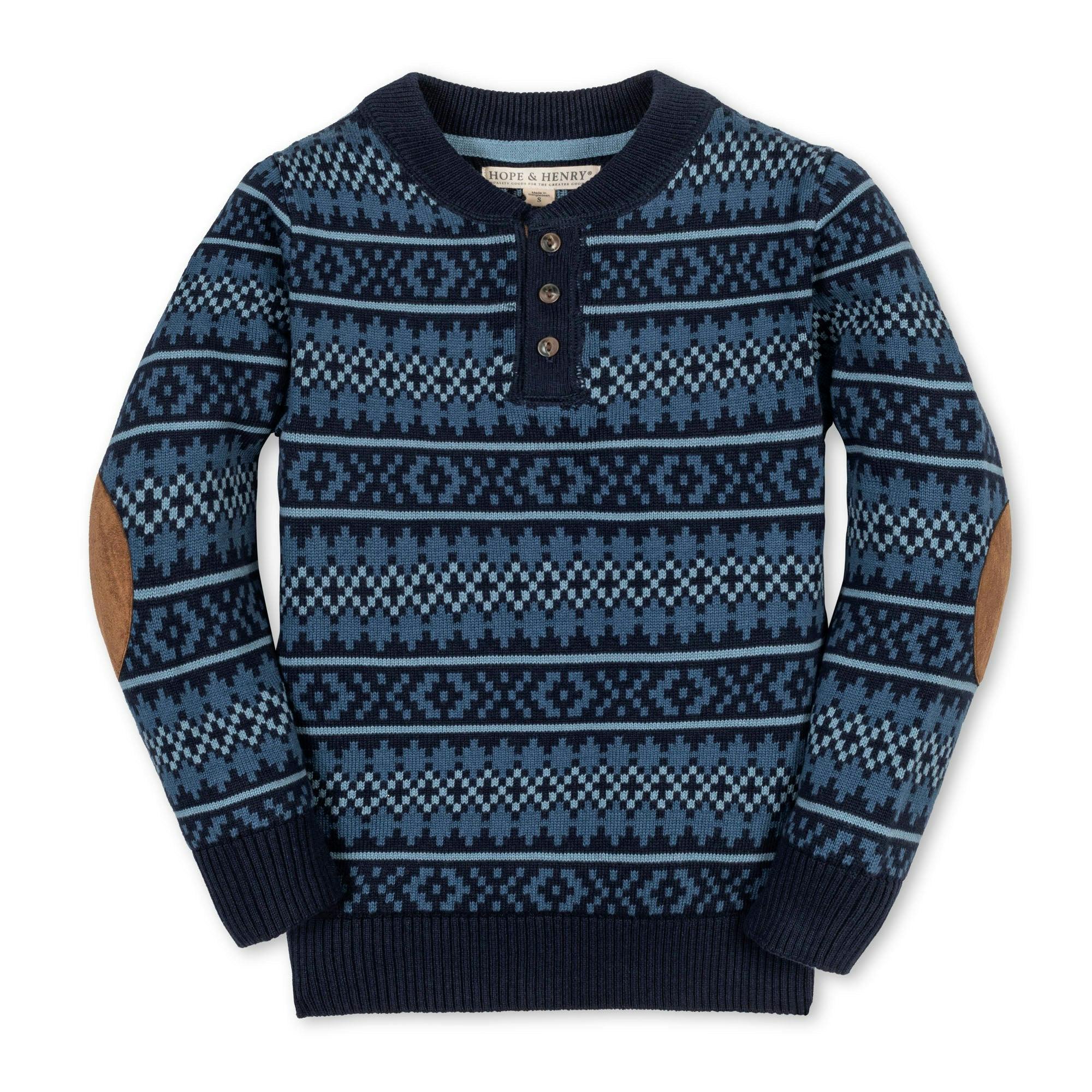 Organic Sweater Henley with Elbow Patches