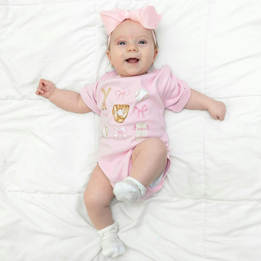 Baseball Cutie Short Sleeve Romper - Ballet
