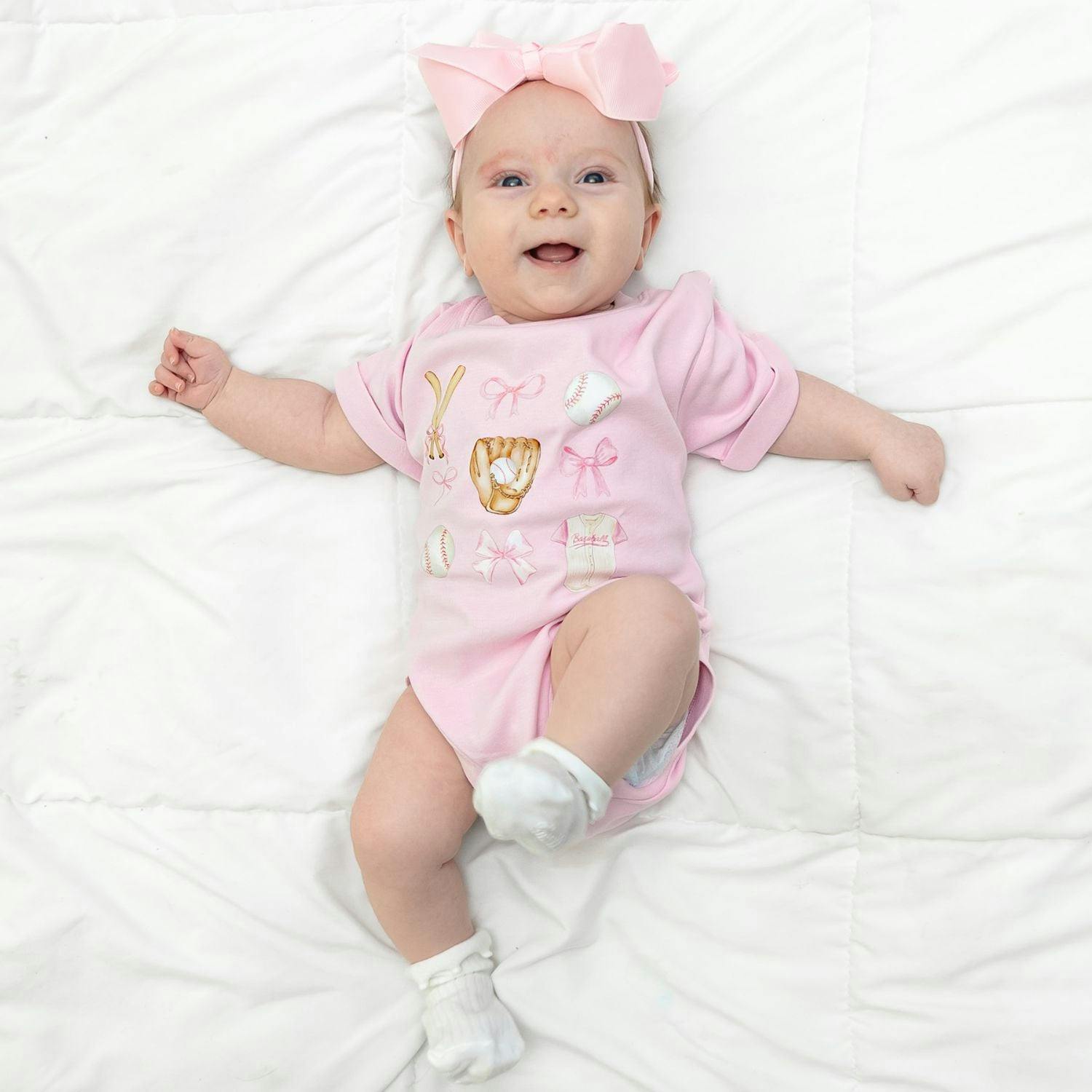 Baseball Cutie Short Sleeve Romper - Ballet