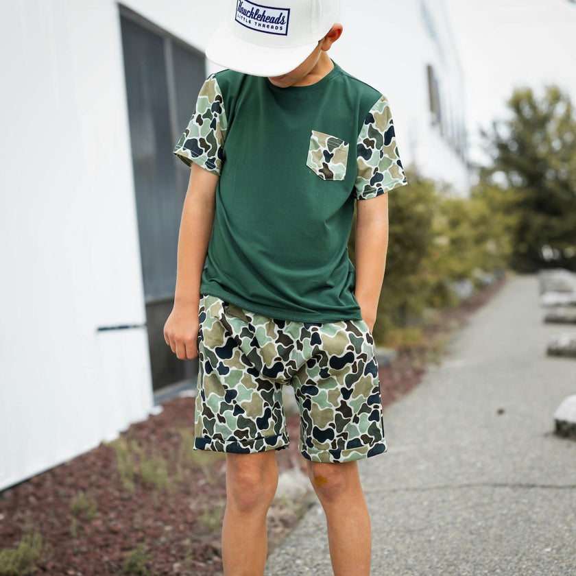 Green Distressed Camo Lounge Pocket Tee & Shorts Set