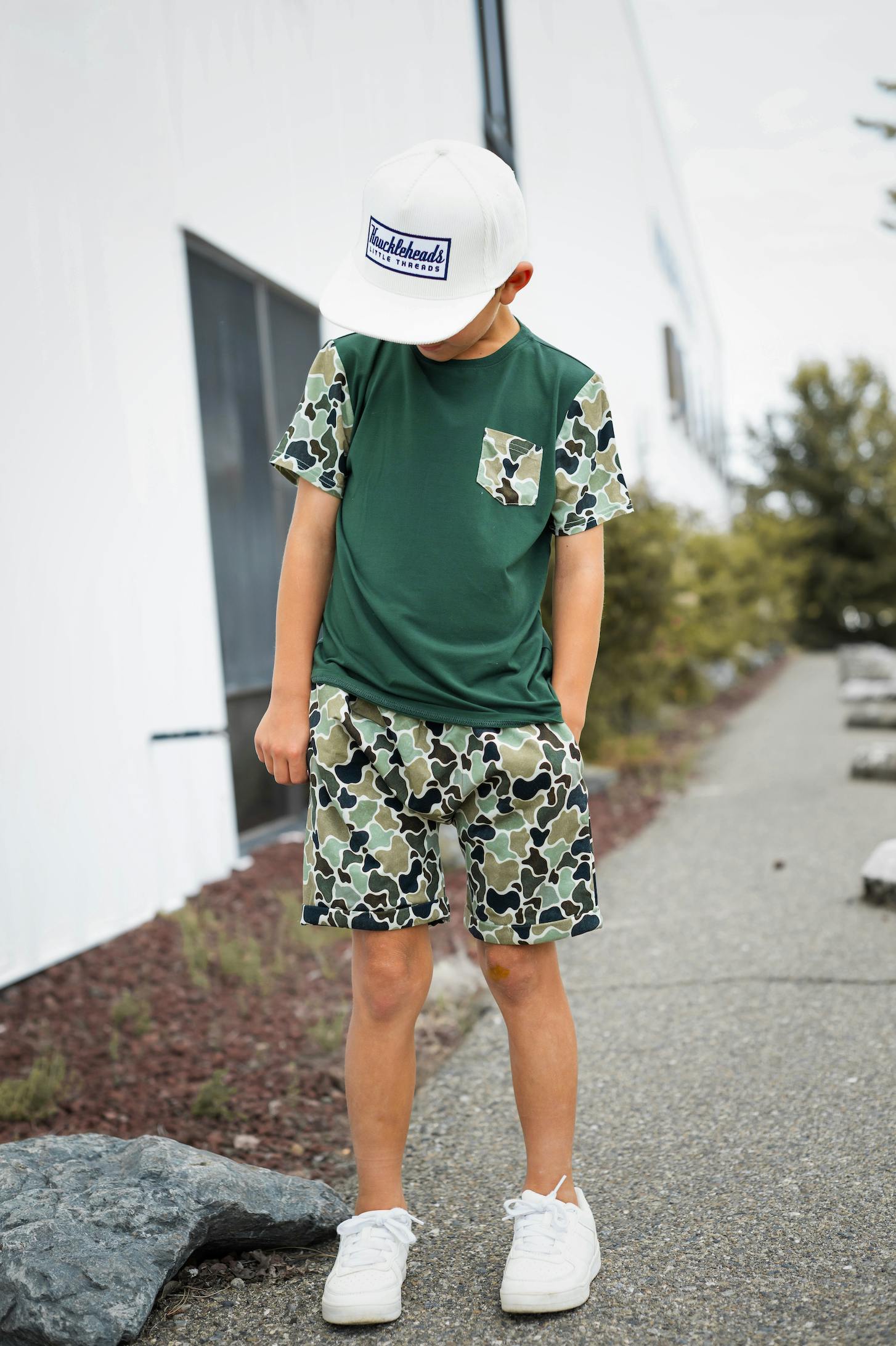 Green Distressed Camo Lounge Pocket Tee & Shorts Set