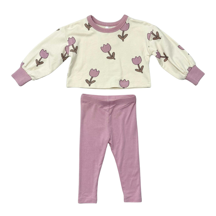 Girls Bubble Sleeve Sweatshirt Set in Lilac Tulip