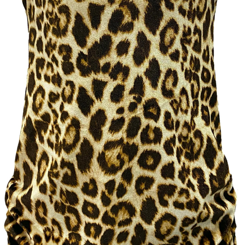 Kids Cheetah Print Velvet Tank Ruched Dress