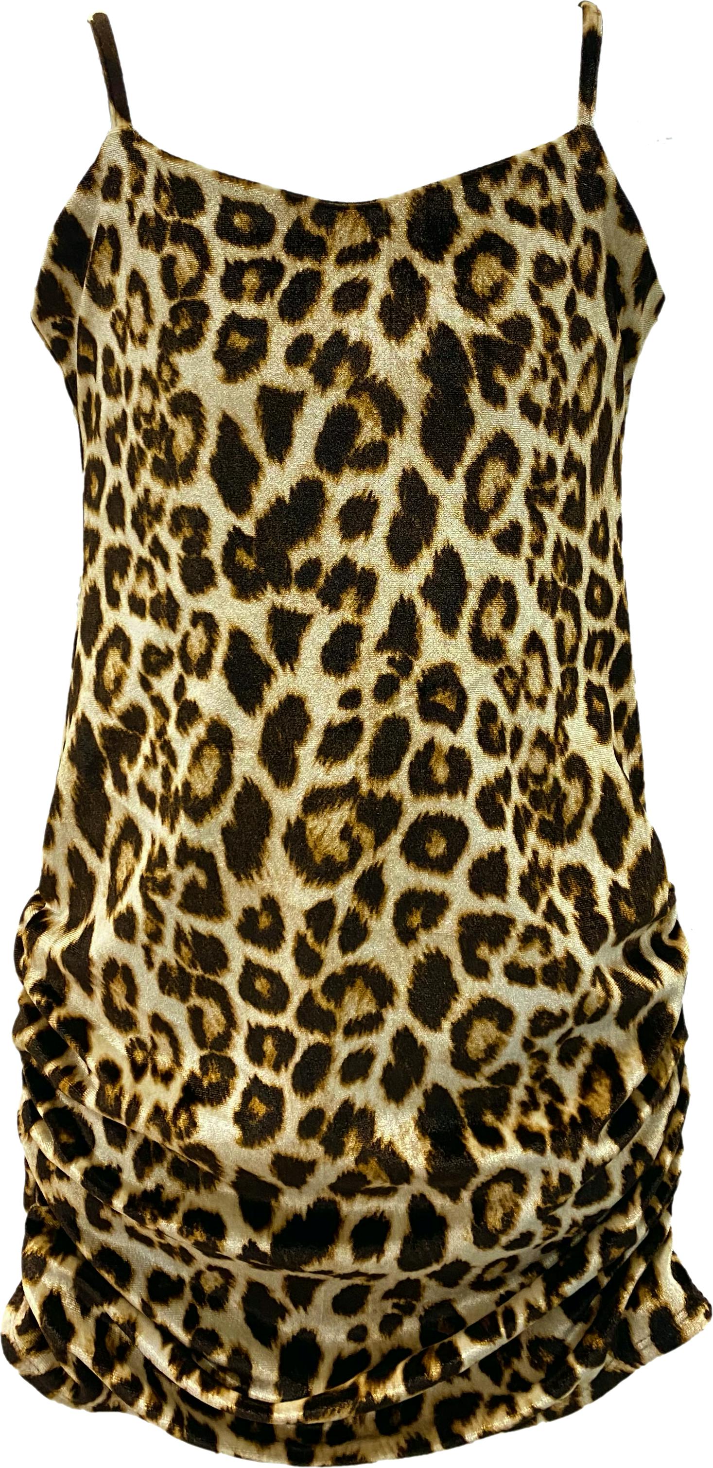 Kids Cheetah Print Velvet Tank Ruched Dress