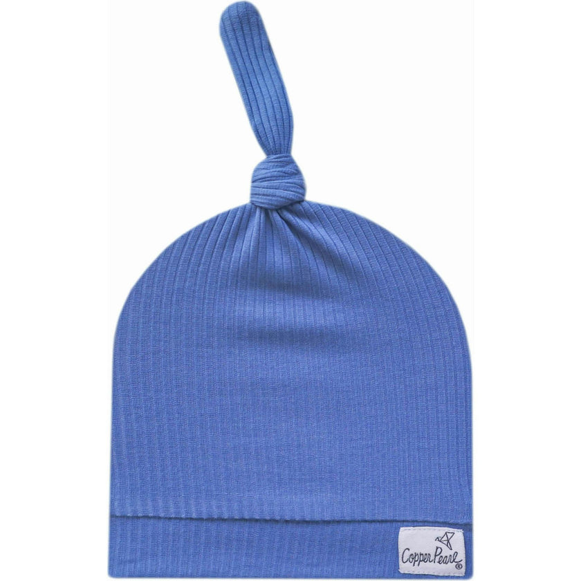 Indigo Rib Knit Top Knot Hat