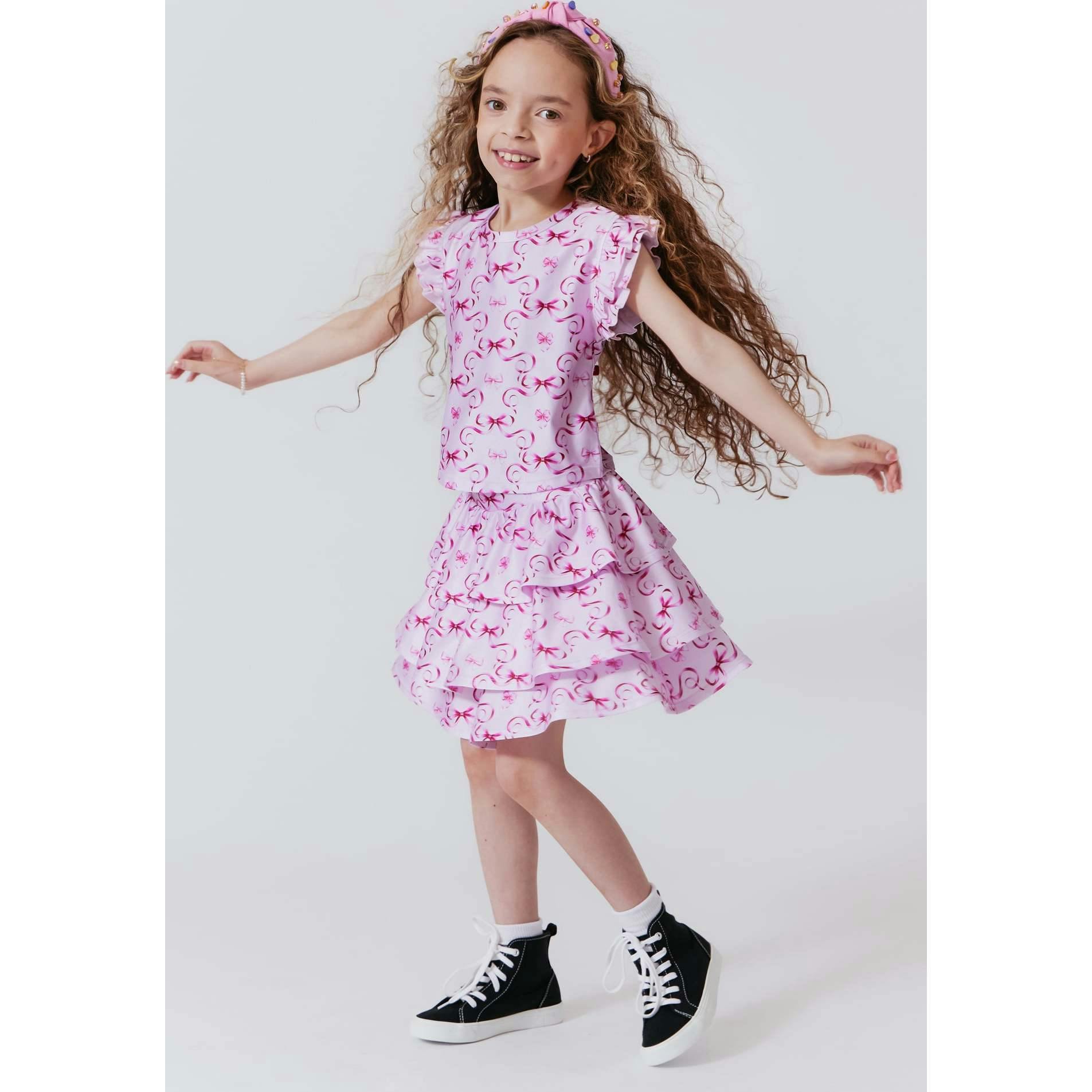 Girls Hi-Shine Ruffle Short Sleeve Crop Top