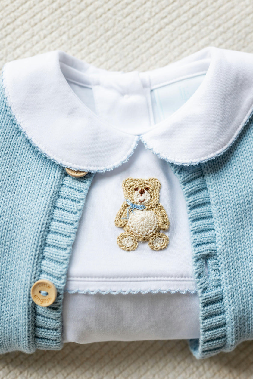 Crochet Cardigan - Blue Teddy Bear