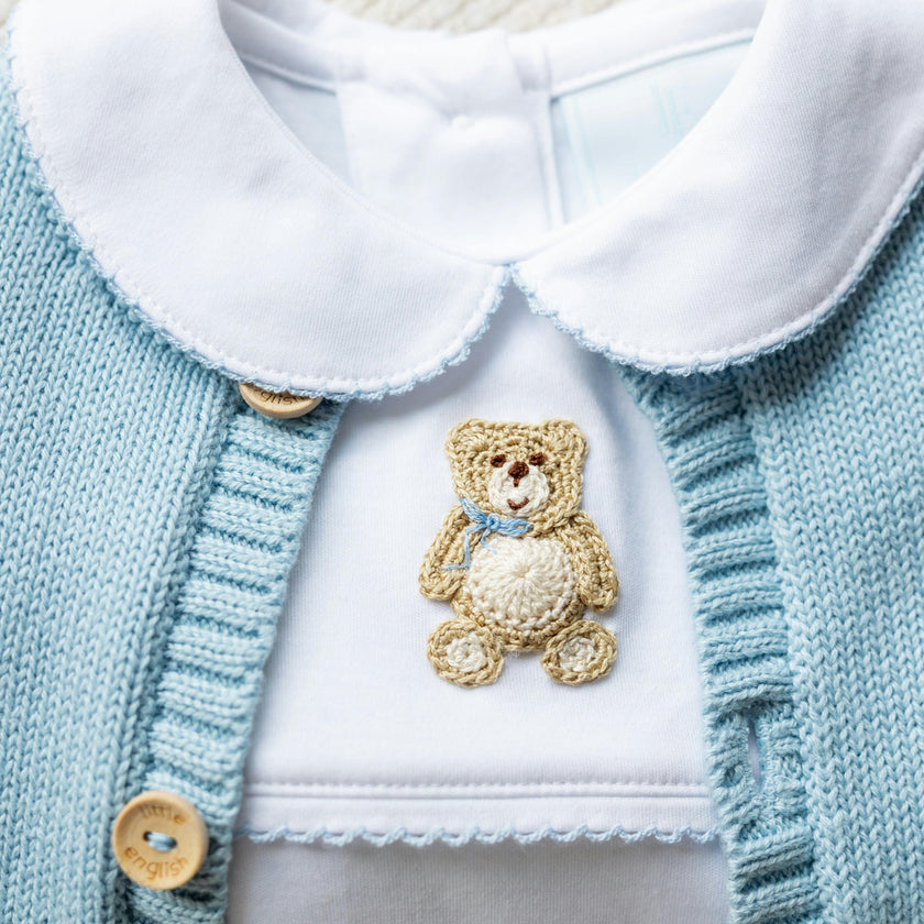 Crochet Cardigan - Blue Teddy Bear