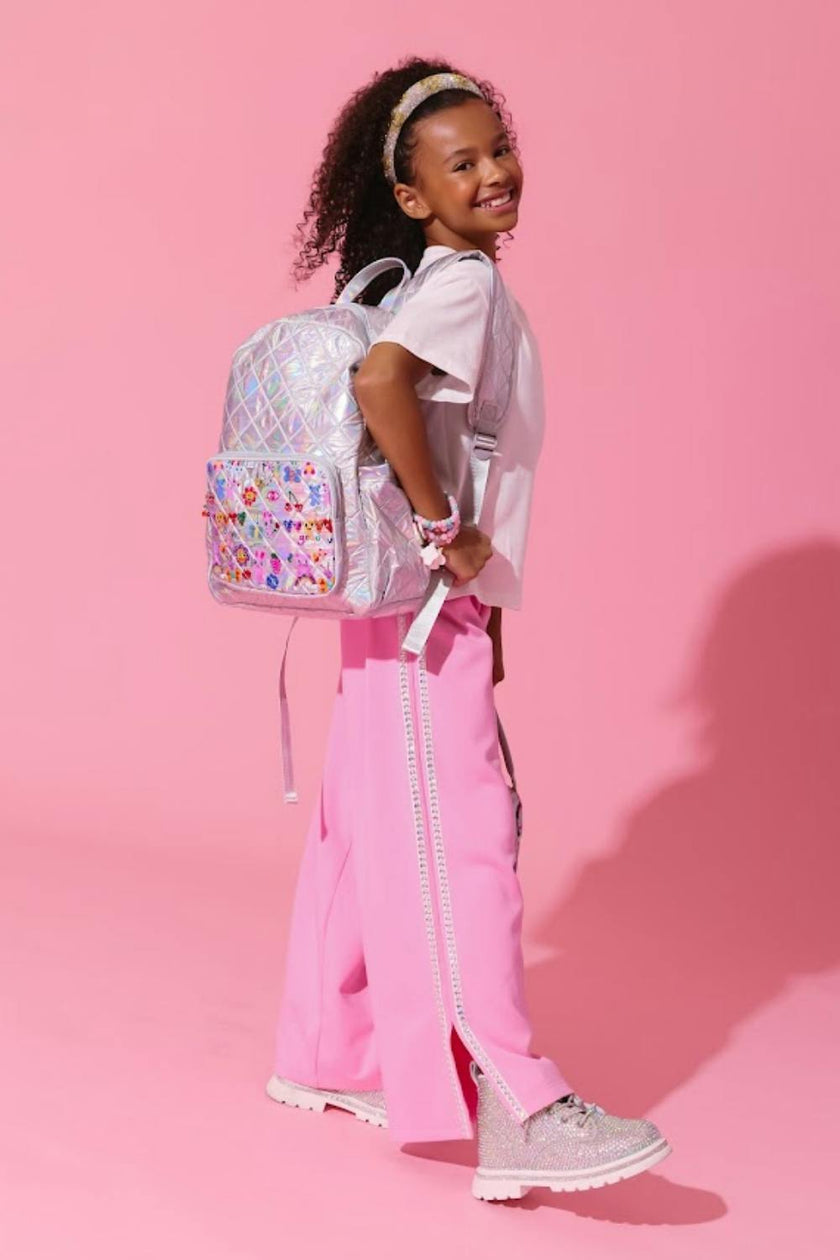 Silver Hologram Doodle Art Quilted Backpack
