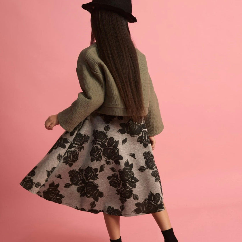 Black Flower Neoprene Skirt