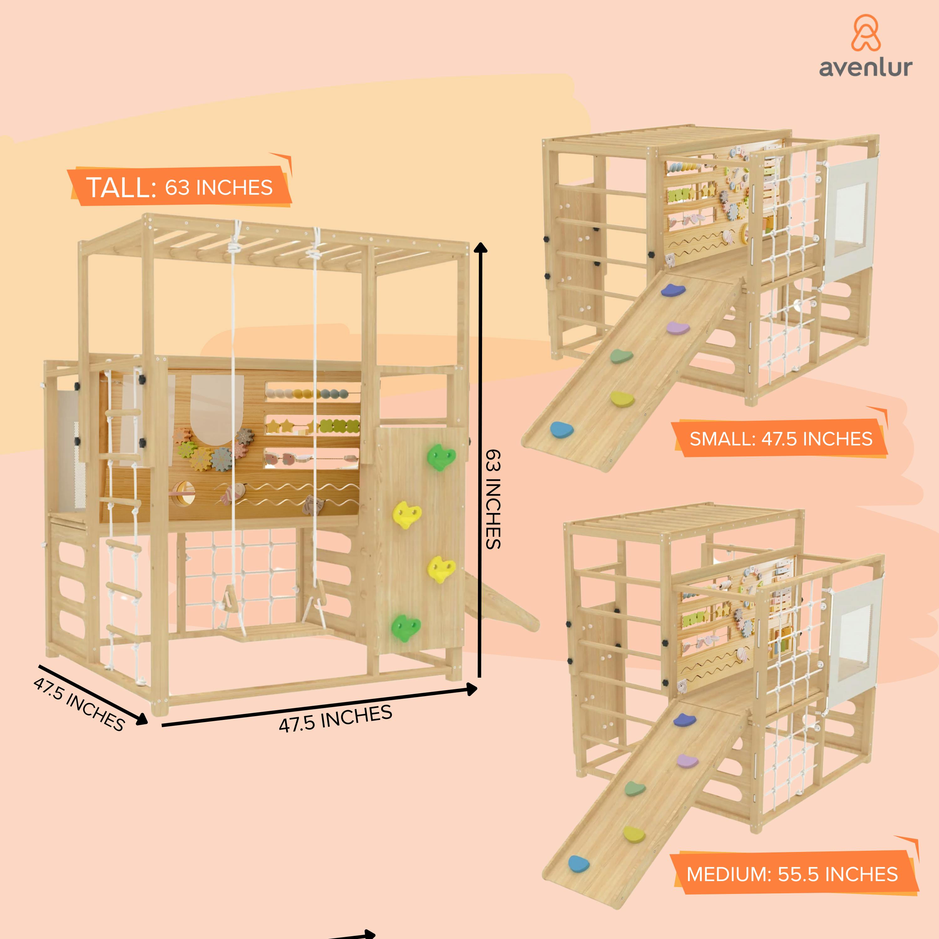 Alpine | Adjustable Indoor Jungle Gym with Slide, Climbing Wall & Monkey Bars