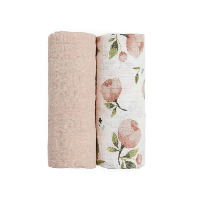 Organic Cotton Muslin Swaddle Blanket 2 Pack - Watercolor Floret