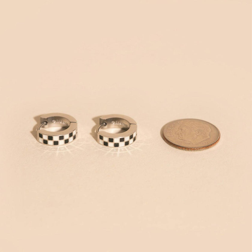 Checkered Chunky Huggie Hoop Earrings