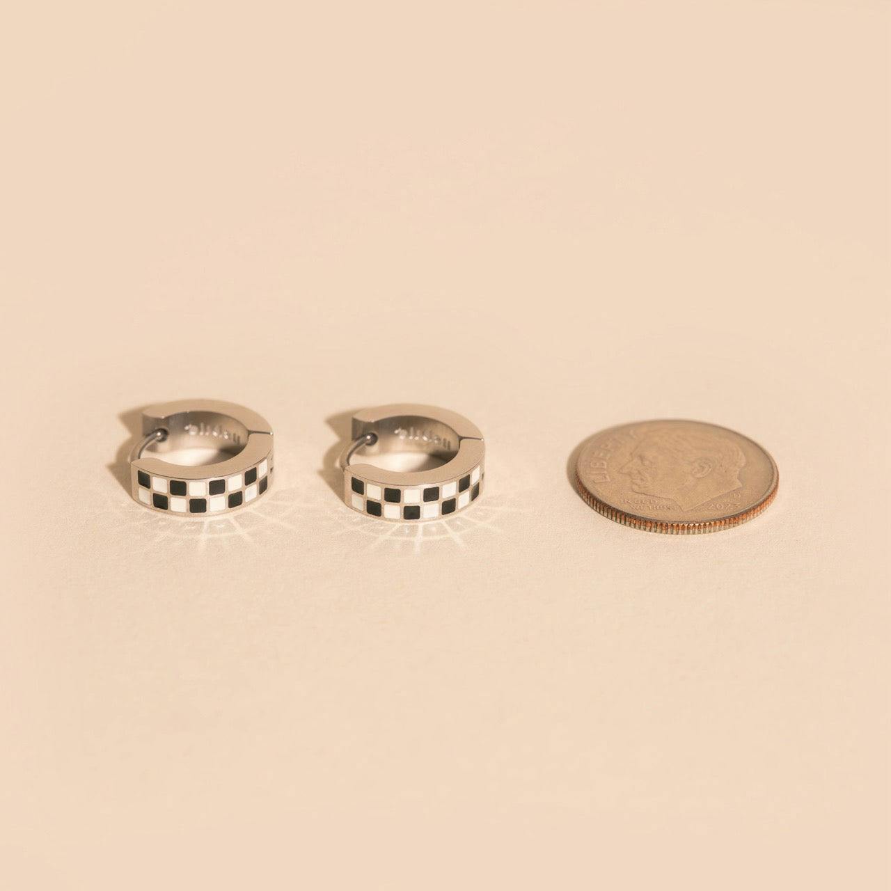 Checkered Chunky Huggie Hoop Earrings