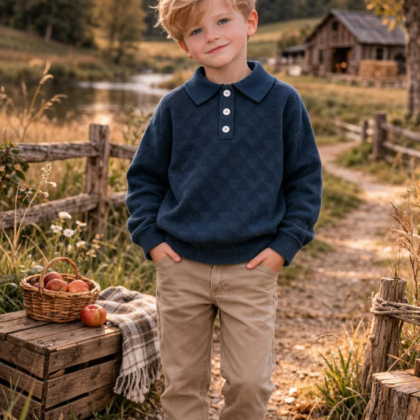 Textured Triangle Classic Collared Relaxed Fit Sweater