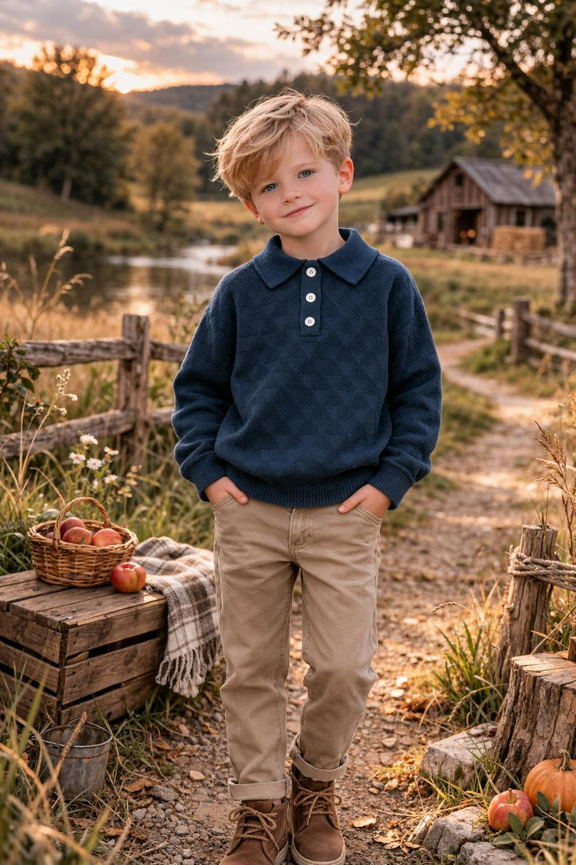 Textured Triangle Classic Collared Relaxed Fit Sweater