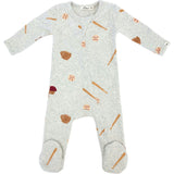 Baseball Print Zipper Footie