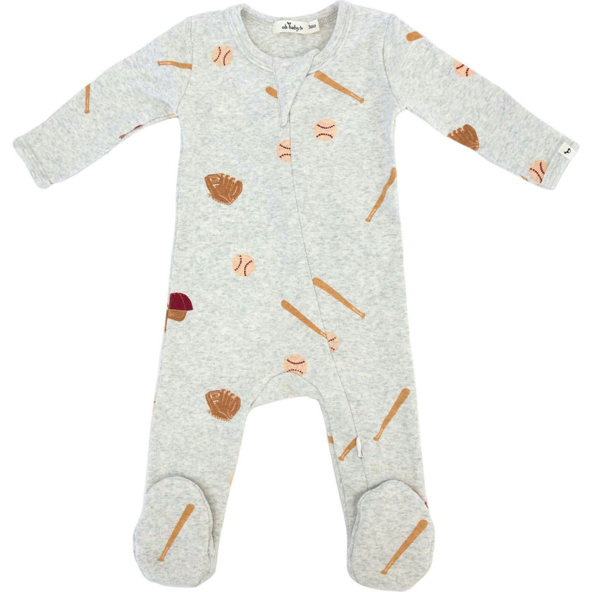 Baseball Print Zipper Footie