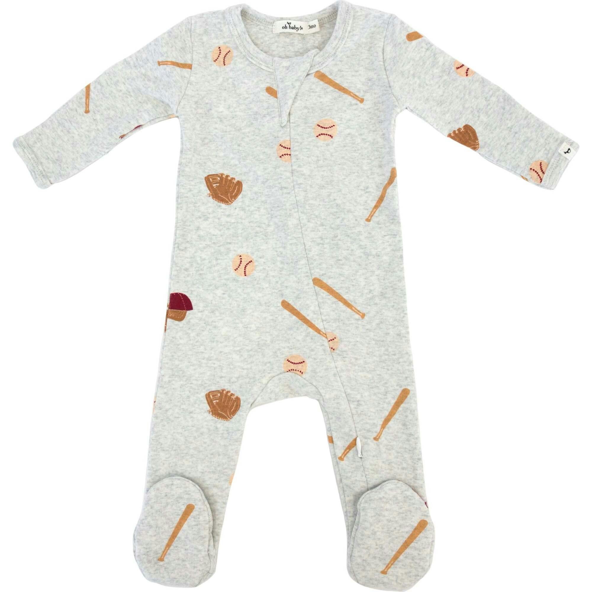 Baseball Print Zipper Footie
