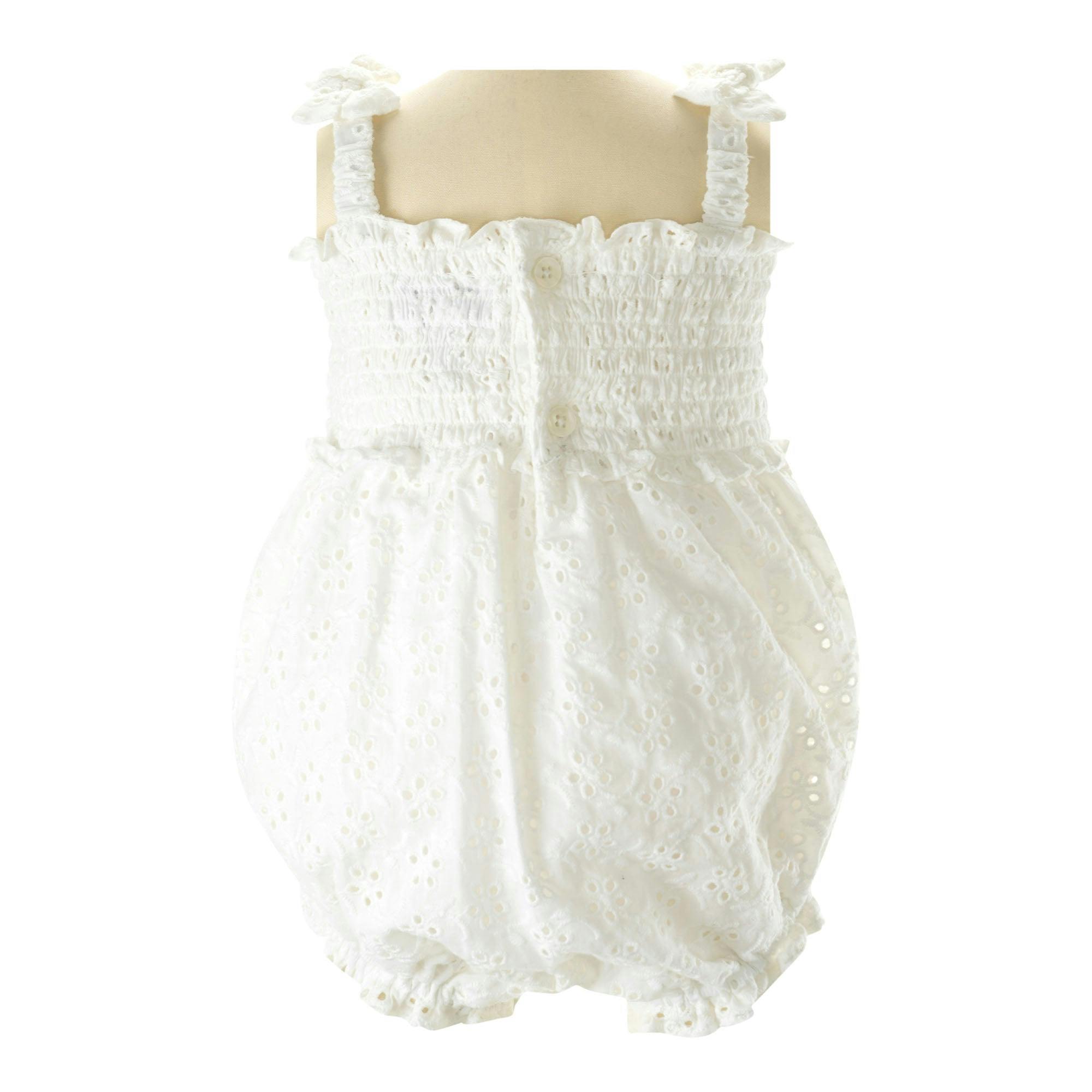 Babys Eyelet Embroidered Ruched Bow Strap Bubble