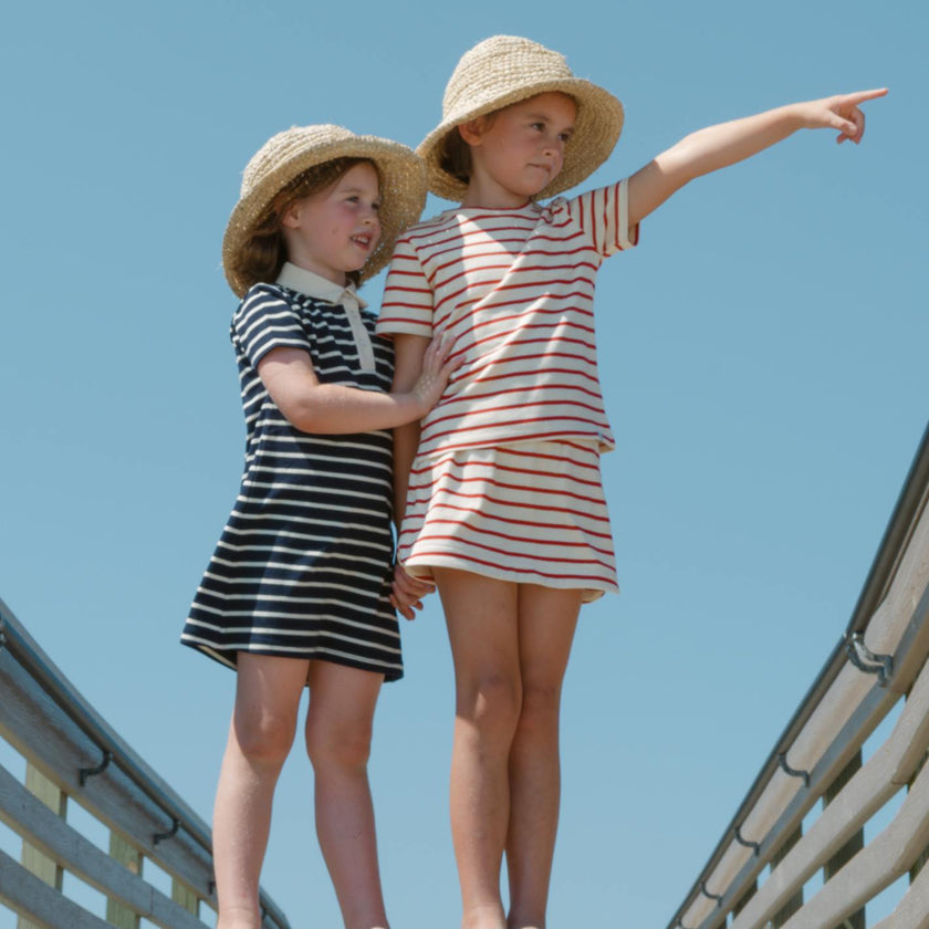 girls navy and cream stripe short sleeve tennis dress | 11/12 | contemporary swimwear & resort wear
