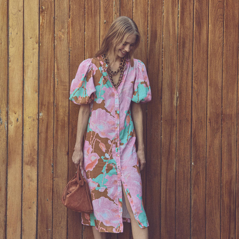 Bubble Linen Dress - Aquarela