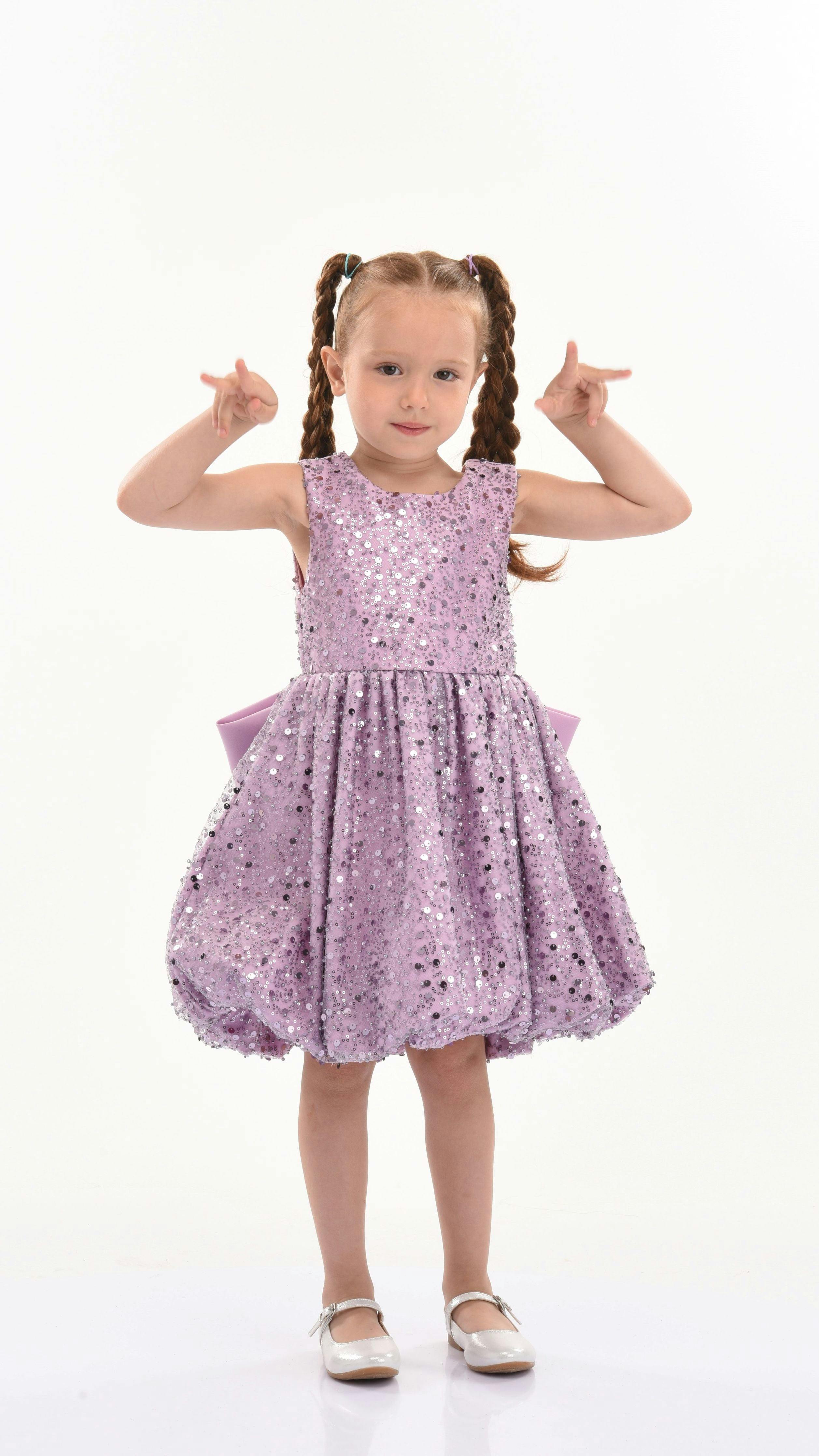 Purple Ainsley Sequin Bow Dress