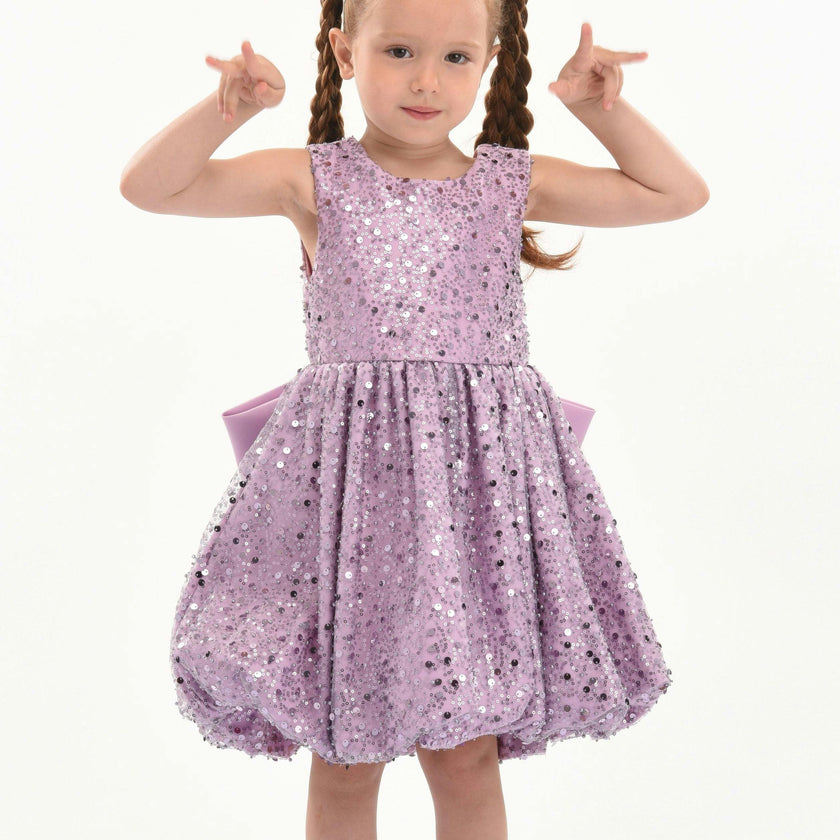 Purple Ainsley Sequin Bow Dress