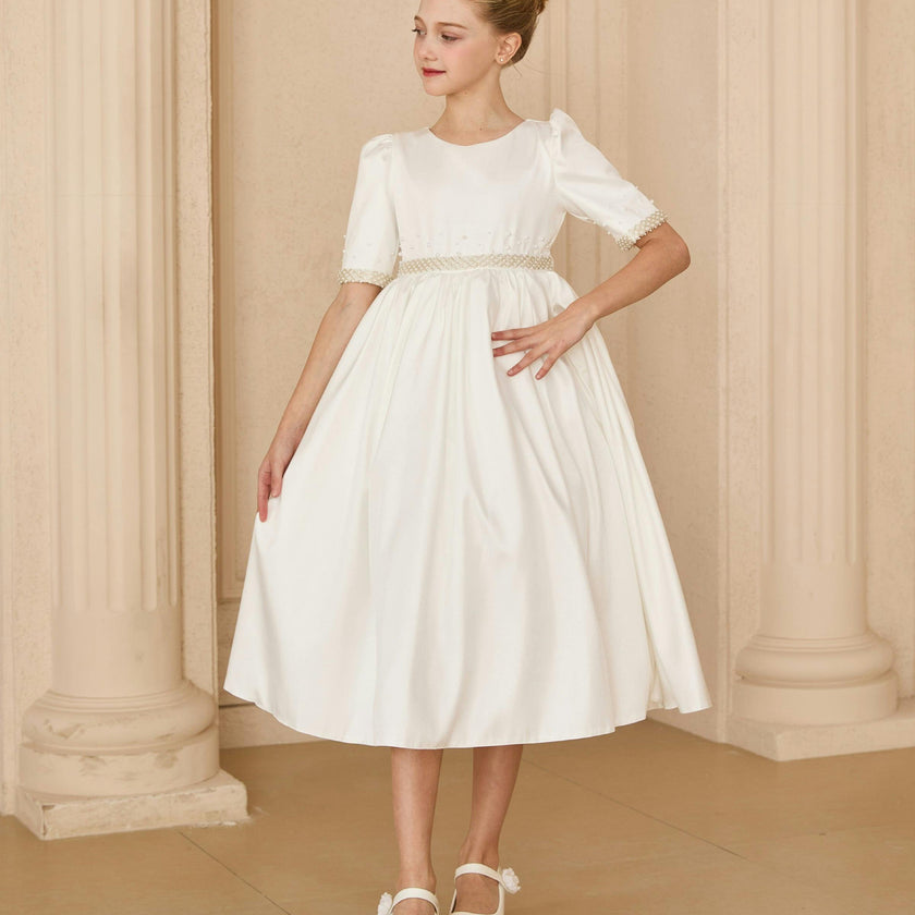 White Vasonette Pearl-Embellished Dress