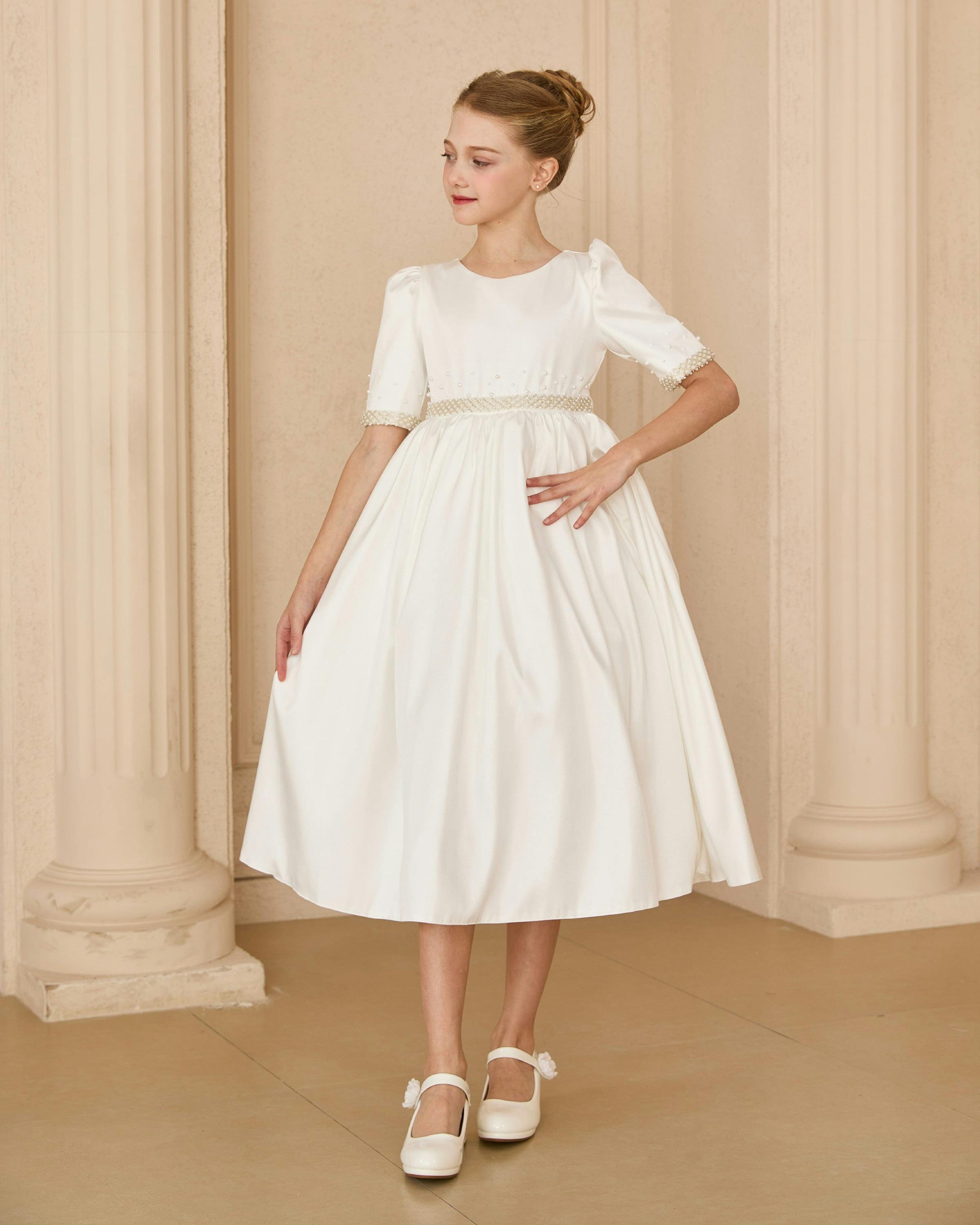 White Vasonette Pearl-Embellished Dress