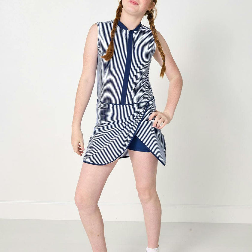 navy thin stripe court dress