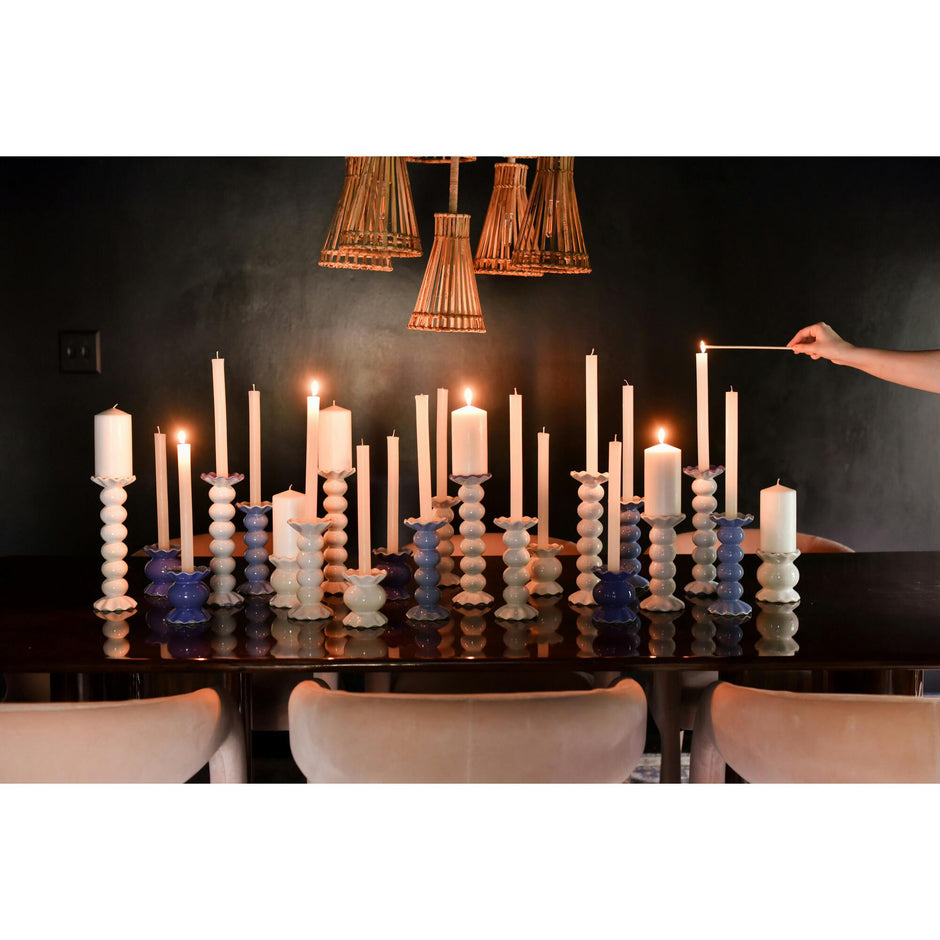 Smoke Large Knobbed Ruffle Candle Holder with Ruffle