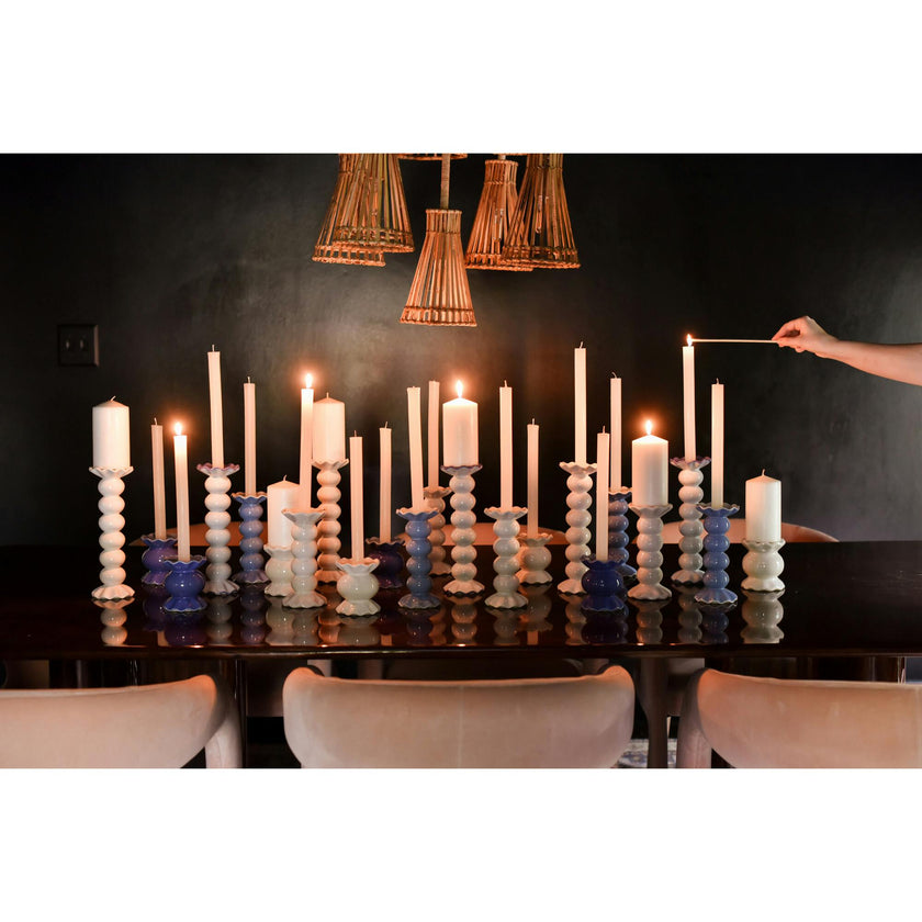 Smoke Large Knobbed Ruffle Candle Holder with Ruffle