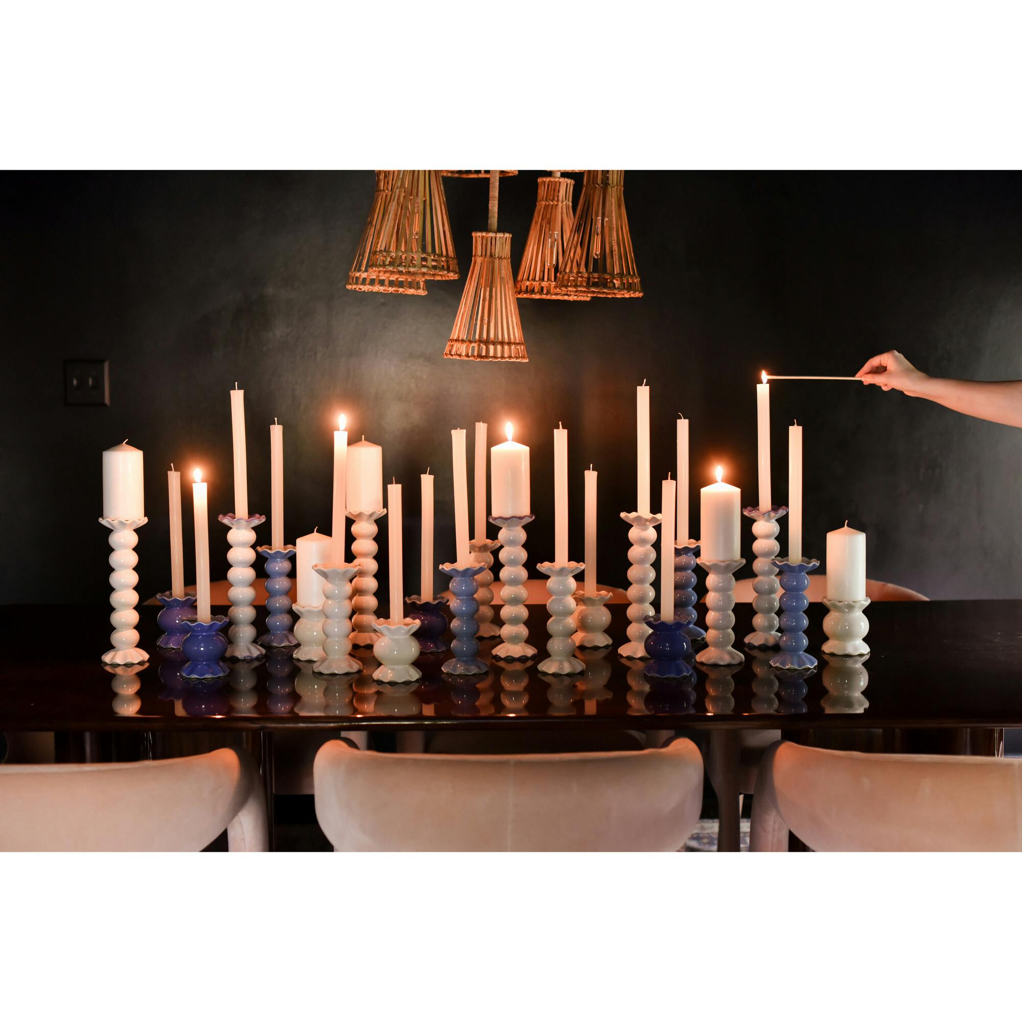 Smoke Large Knobbed Ruffle Candle Holder with Ruffle