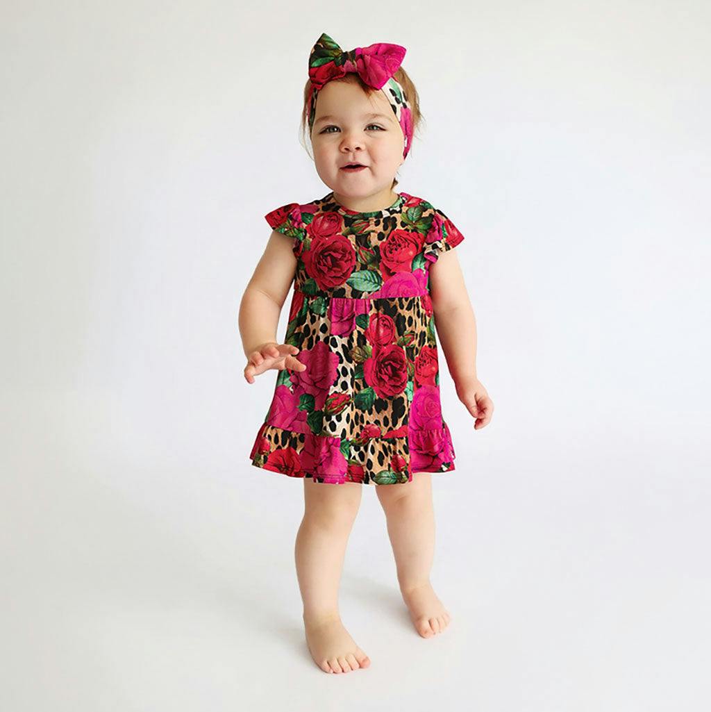 Wild Roses Ruffled Twirl Bodysuit Dress