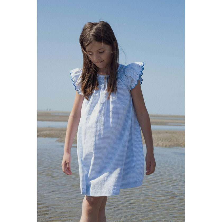 Dress Stella Hand-Smocked In Blue Gingham, Blue