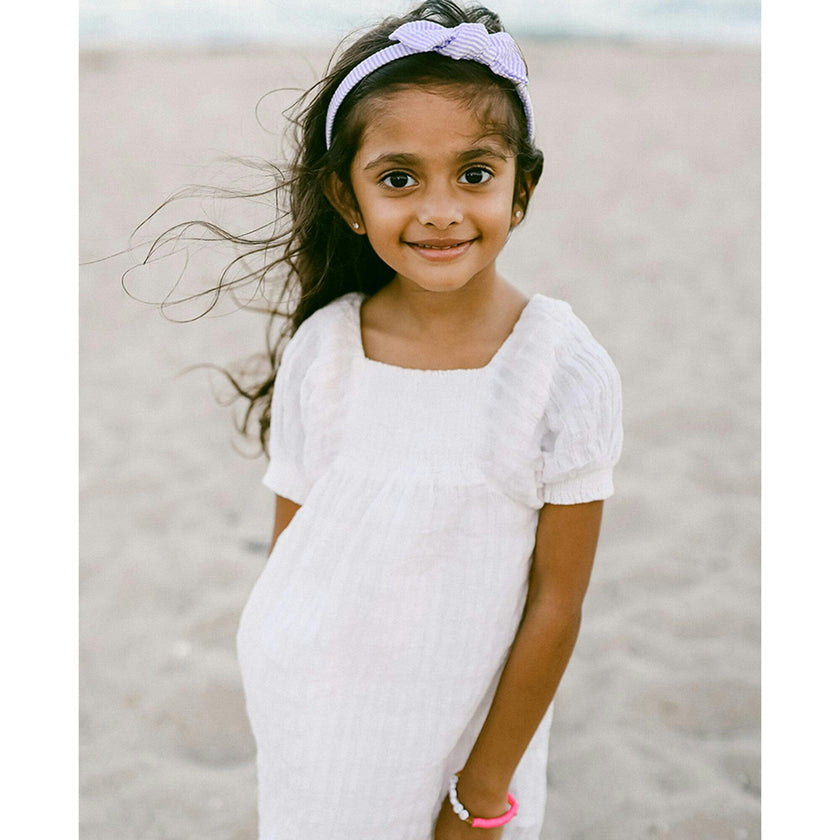 Seersucker Bow Headband in Lavender/White
