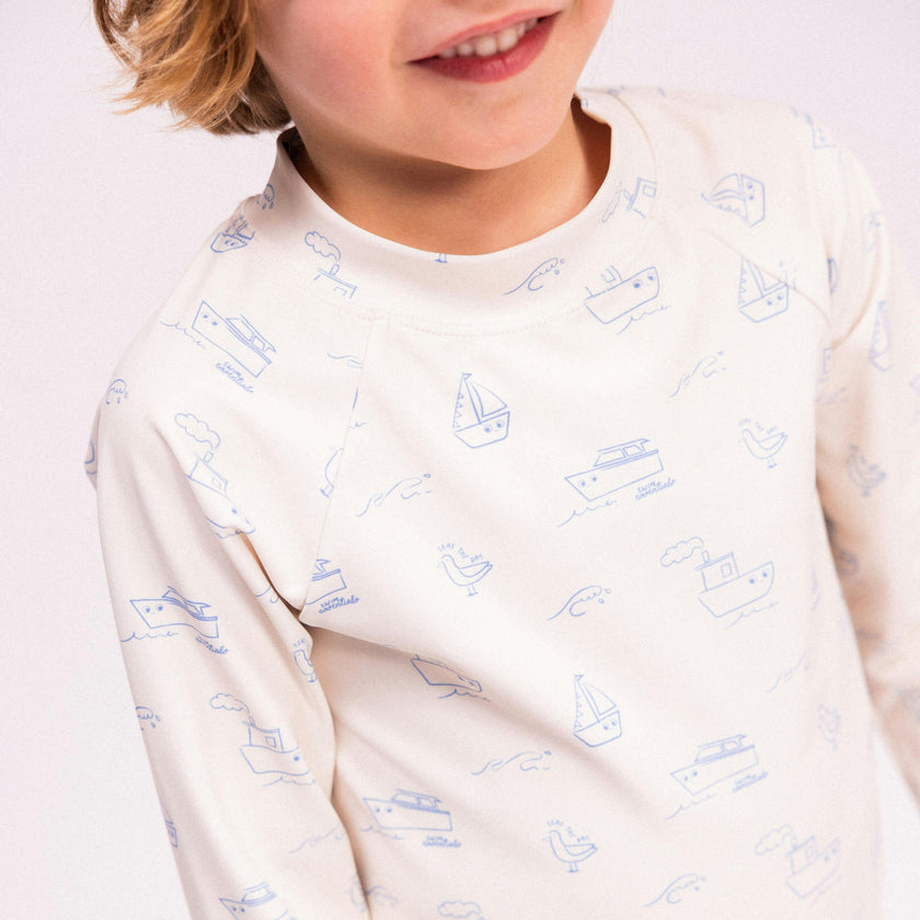 UV Swim Shirt Long Sleeves - Beige/Blue - Seas The Day