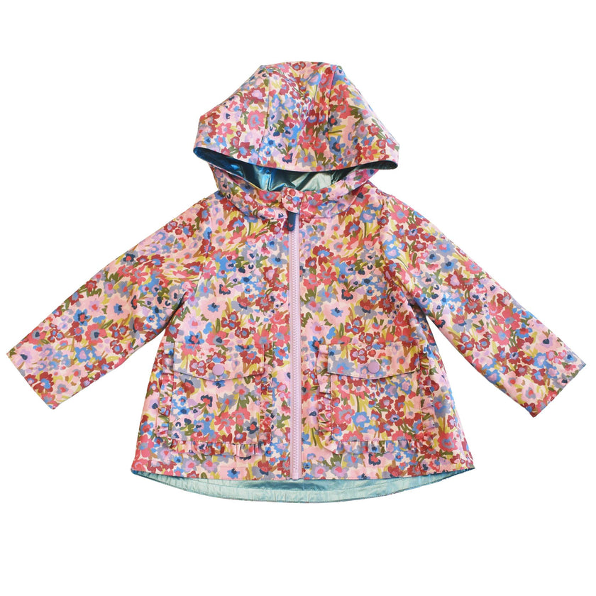 Girls Rafa Reversible Raincoat - Burgundy Sketched Floral