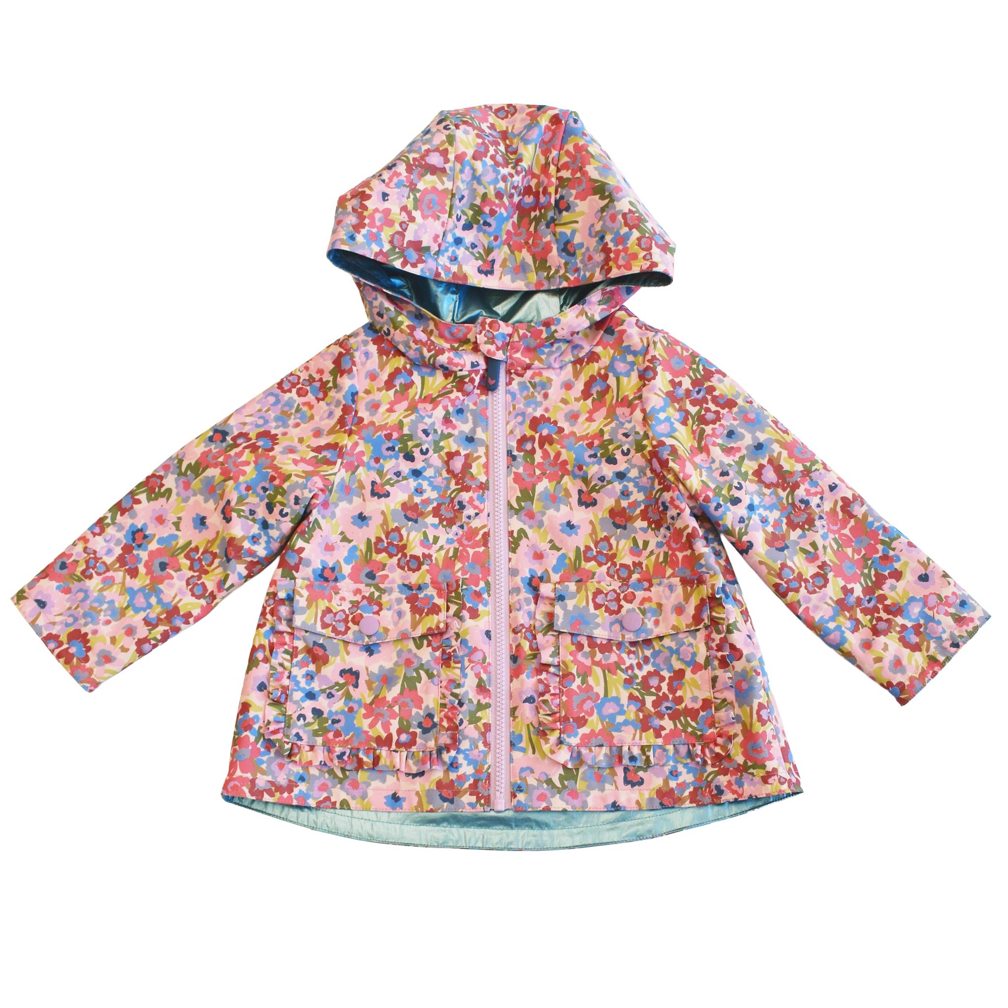 Girls Rafa Reversible Raincoat - Burgundy Sketched Floral