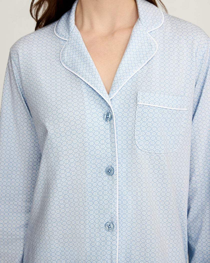 Women's Lightweight Pima Pajama Set in Periwinkle Geo